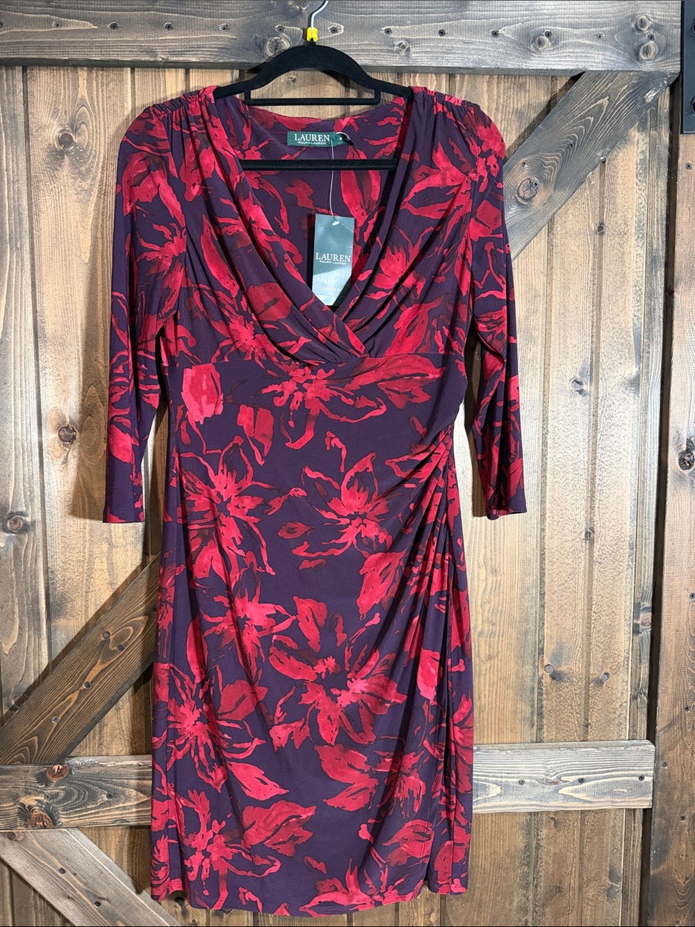 Lauren Ralph Lauren Burgundy and Red Floral Midi Dress